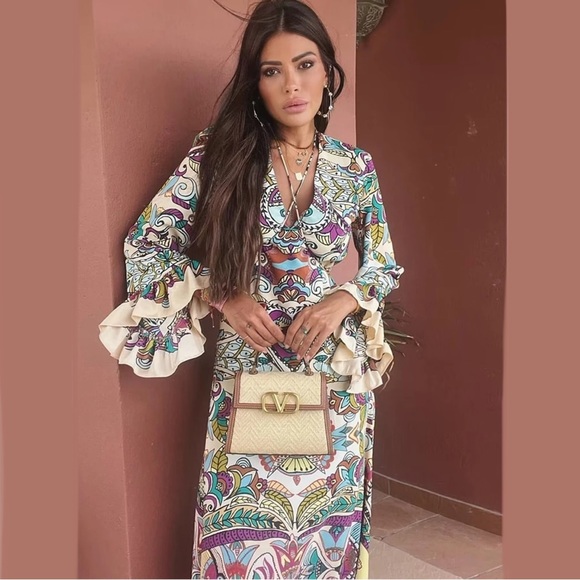 Zara Printed Midi Dress Size Medium - Picture 6 of 11